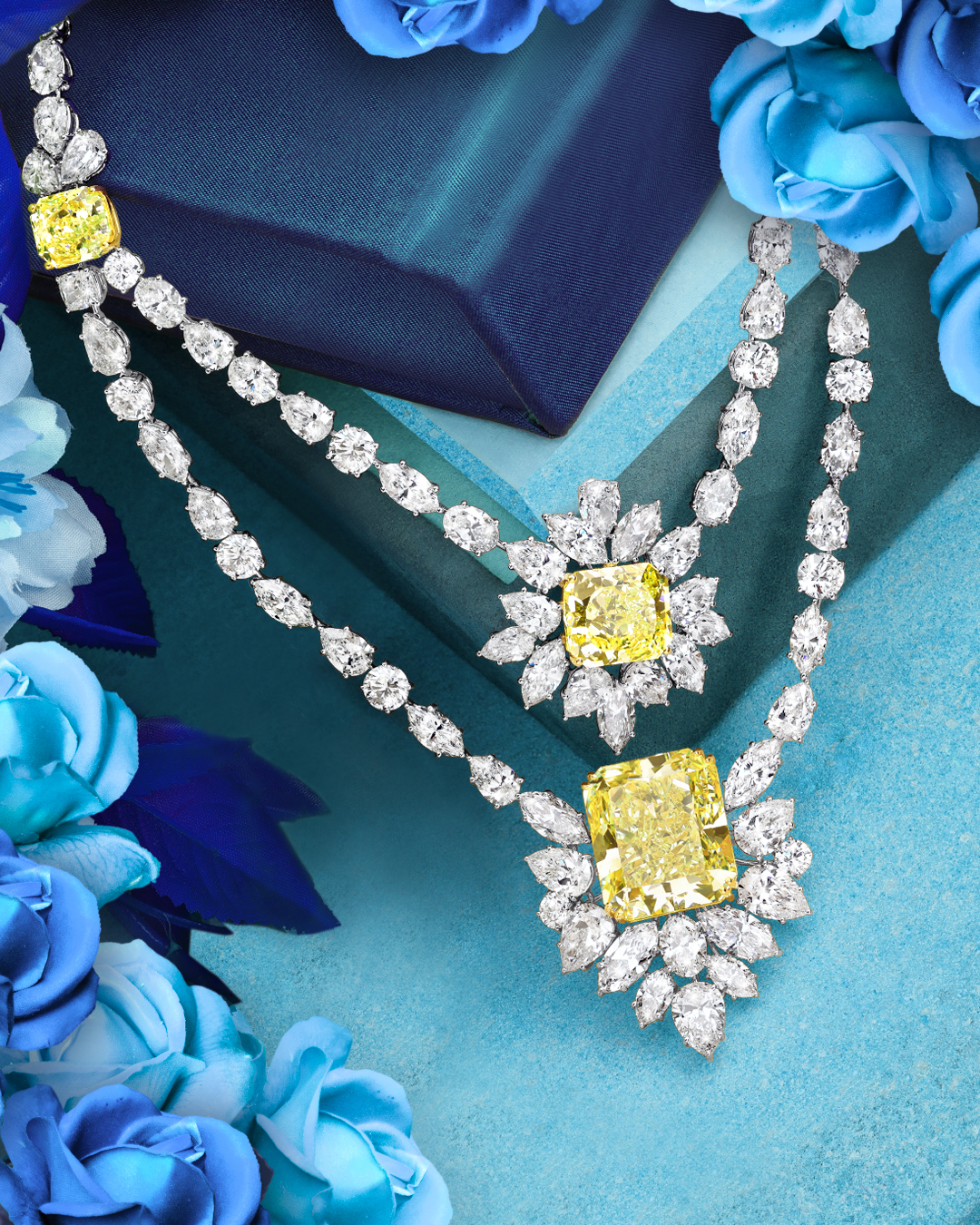 celia fabbri photography high jewellery chatila jewels yellow diamonds necklace blue tone