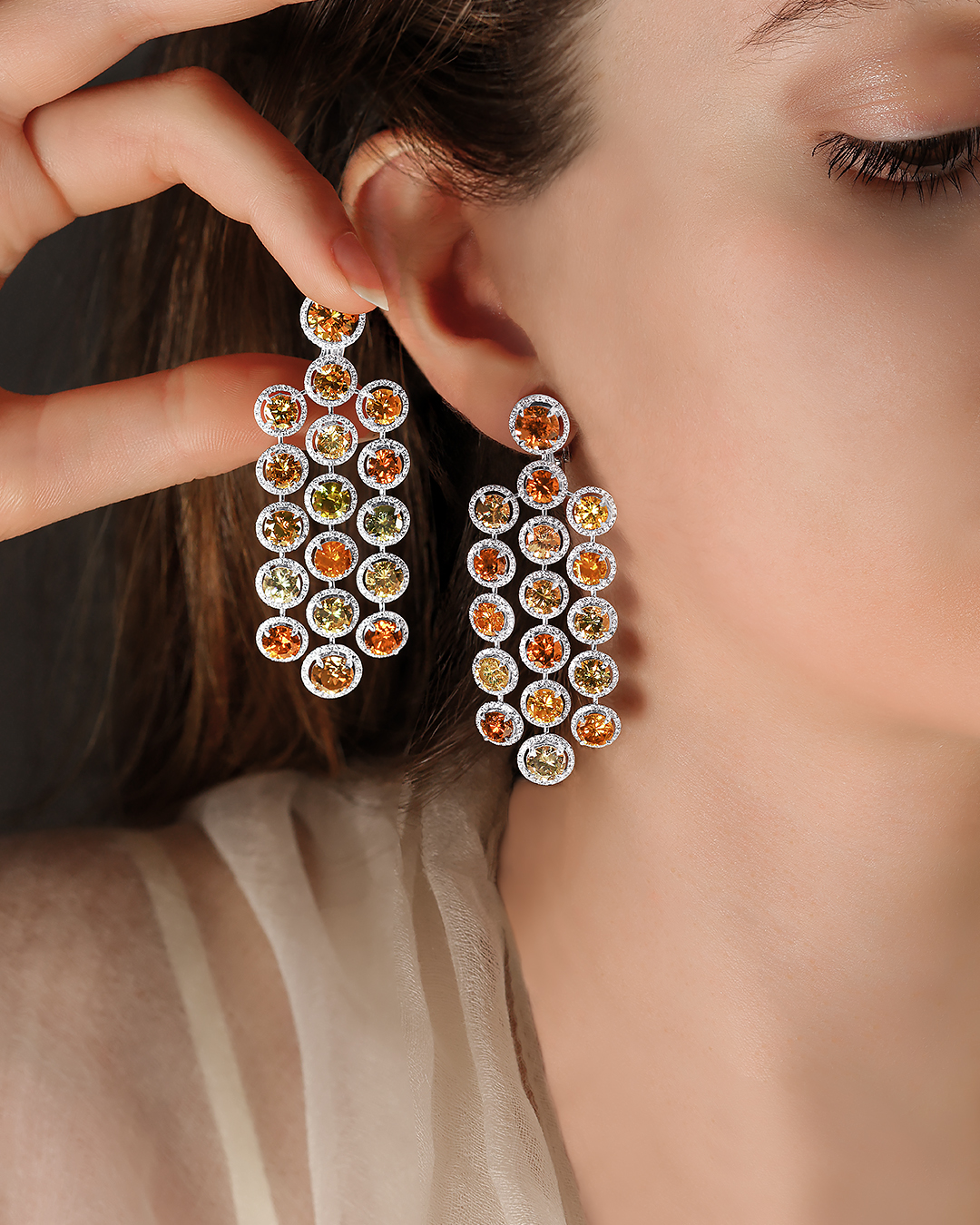 celia fabbri photography high jewellery chatila jewels multicolors brown orange gemstones earrings