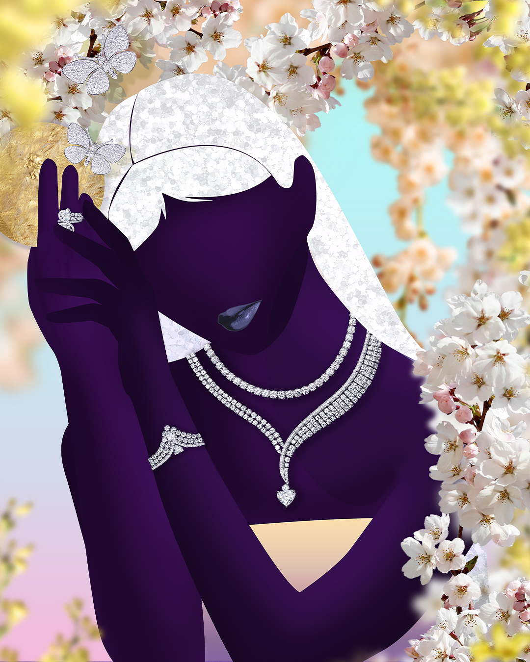 celia fabbri photography illustration chatila high jewellery diamonds parure blue girl